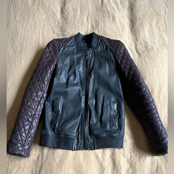 AllSaints Rixey Leather Bomber Sz XS - Picture 2 of 10